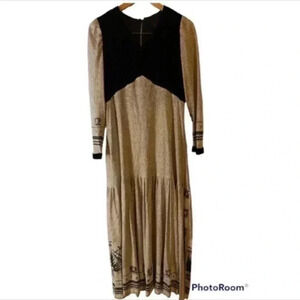 Vintage Womens Lame Gold Matallic Velvet Cocktail Maxi Dress